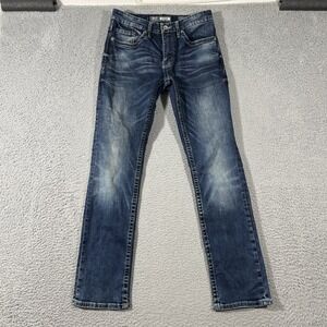 BKE Jeans Jake Straight Leg Mens 29R Dark Wash Denim Blue Distressed Whisker